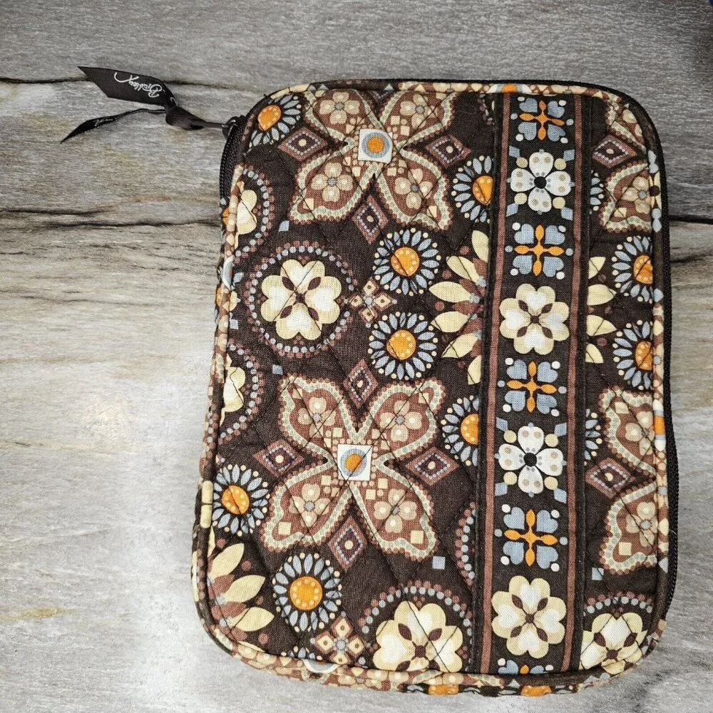 Vera Bradley Canyon eReader eBook Sleeve 8.5x6.5‎ Padded Zip Pencil Pouch Brown